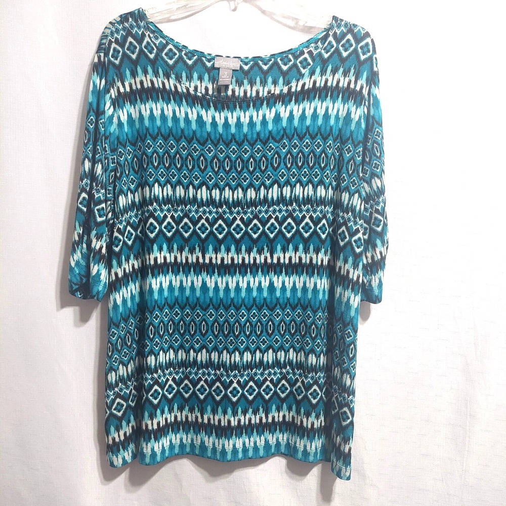 Chico's Travelers Popover Top Womens Size 3 (XL) Multicolor Stretch Short Sleeve